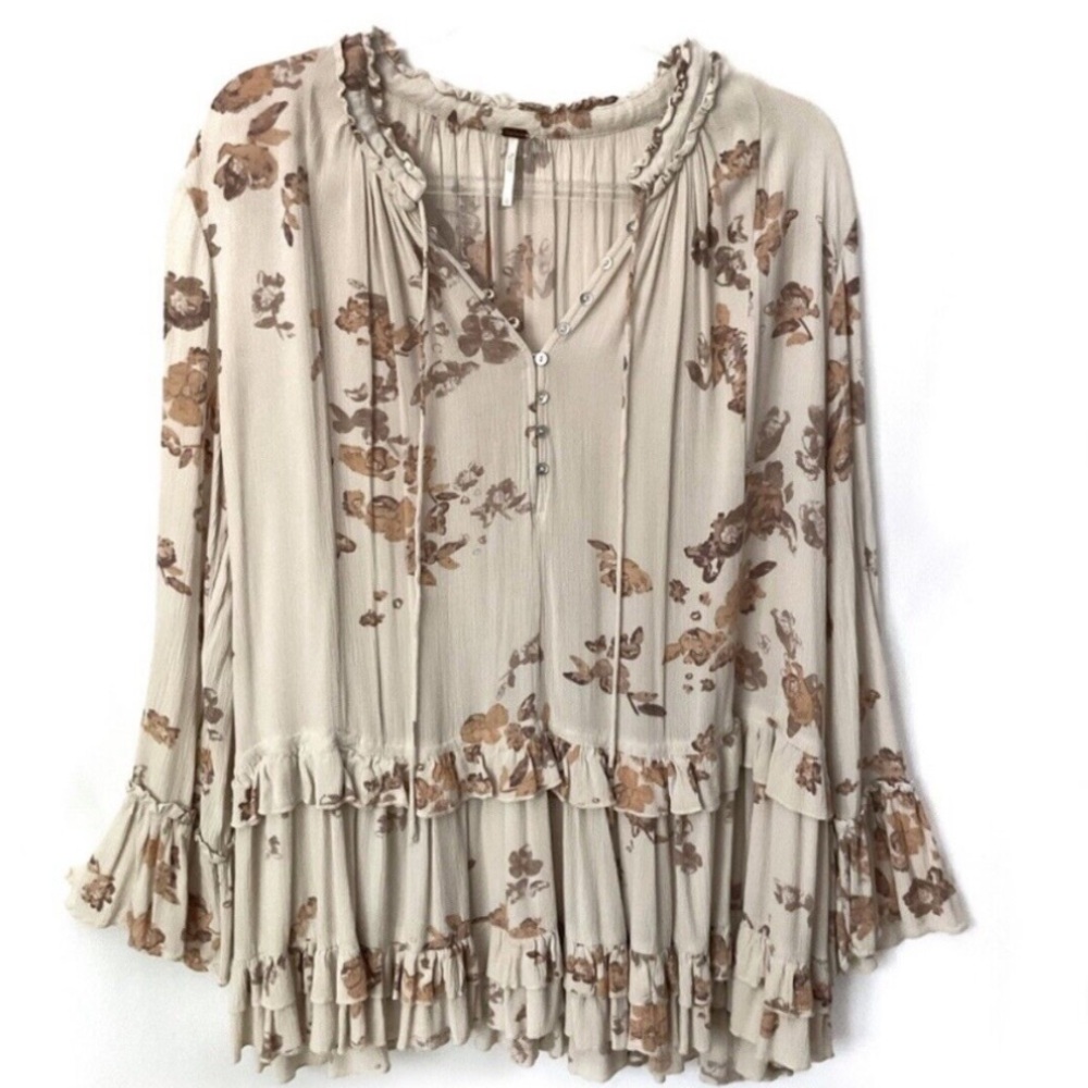 Boho Cream Floral Ruffle Mini Dress - Picture 2 of 7